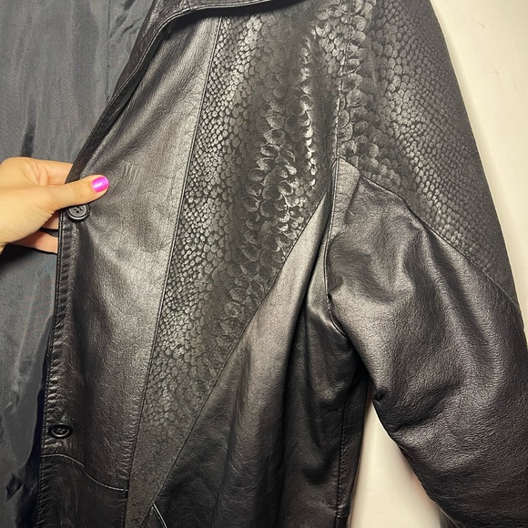 Vintage Charles Klein Leather Trench Coat Jacket 80s 90s Duster Size Large Snake - Picture 5 of 9